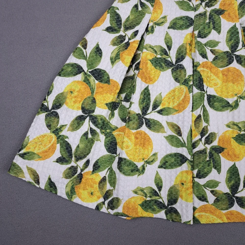 Mia MIIA‎ Skirt Women's 24 White Orange Citrus Pleated Mini Playful Summer Japan